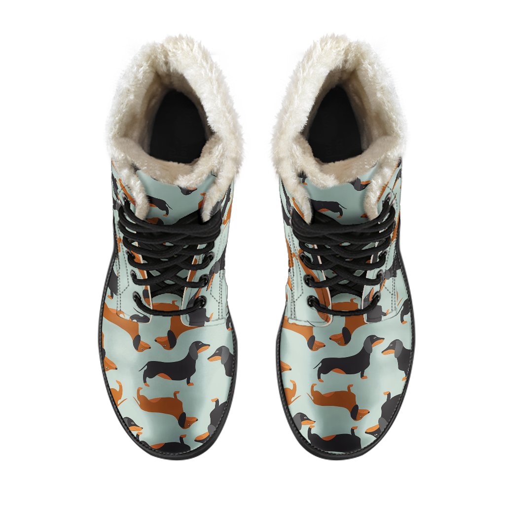 Dachshund Cute Print Pattern Faux Fur Leather Boots-JTAMIGO.COM