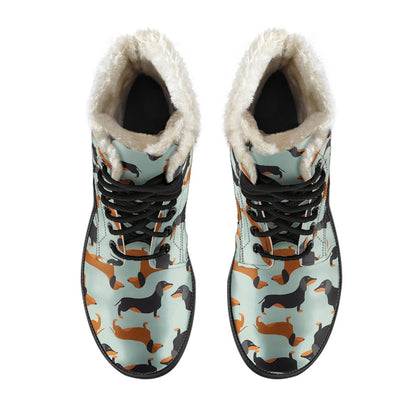 Dachshund Cute Print Pattern Faux Fur Leather Boots-JTAMIGO.COM