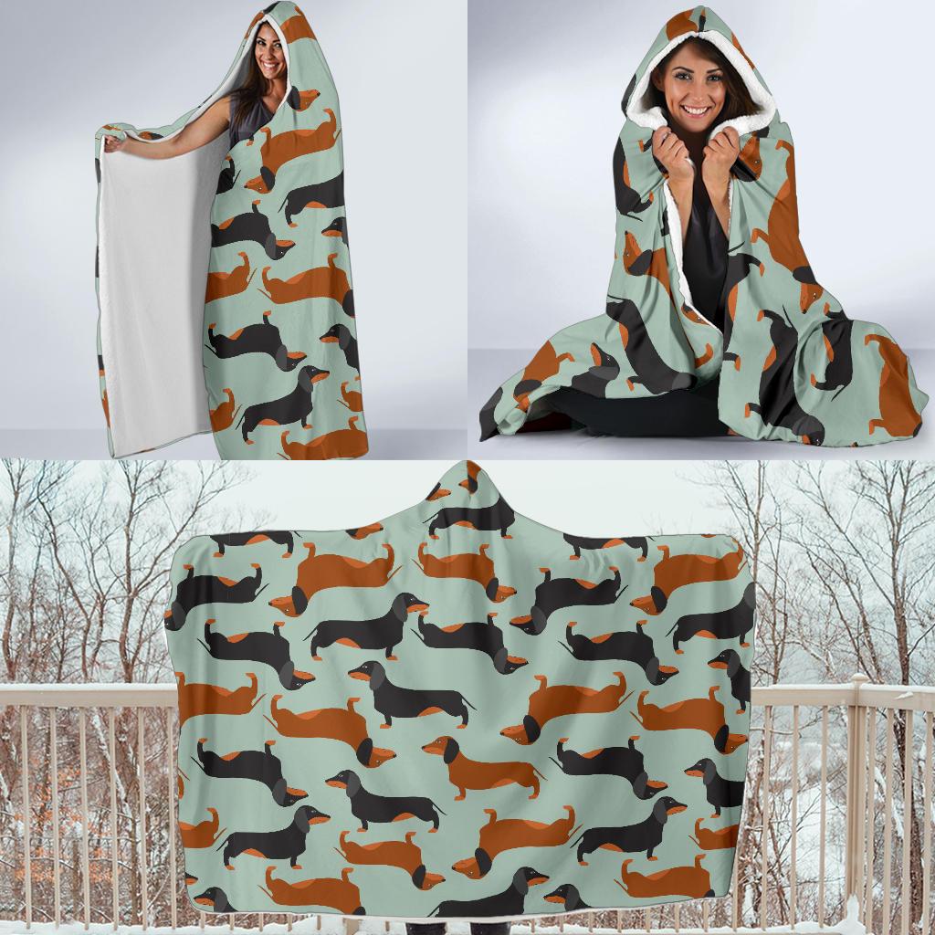 Dachshund Cute Print Pattern Hooded Blanket-JTAMIGO.COM