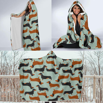 Dachshund Cute Print Pattern Hooded Blanket-JTAMIGO.COM