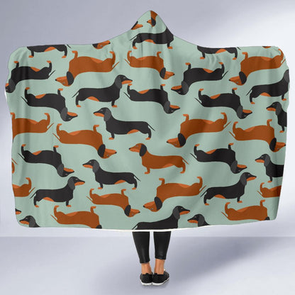 Dachshund Cute Print Pattern Hooded Blanket-JTAMIGO.COM