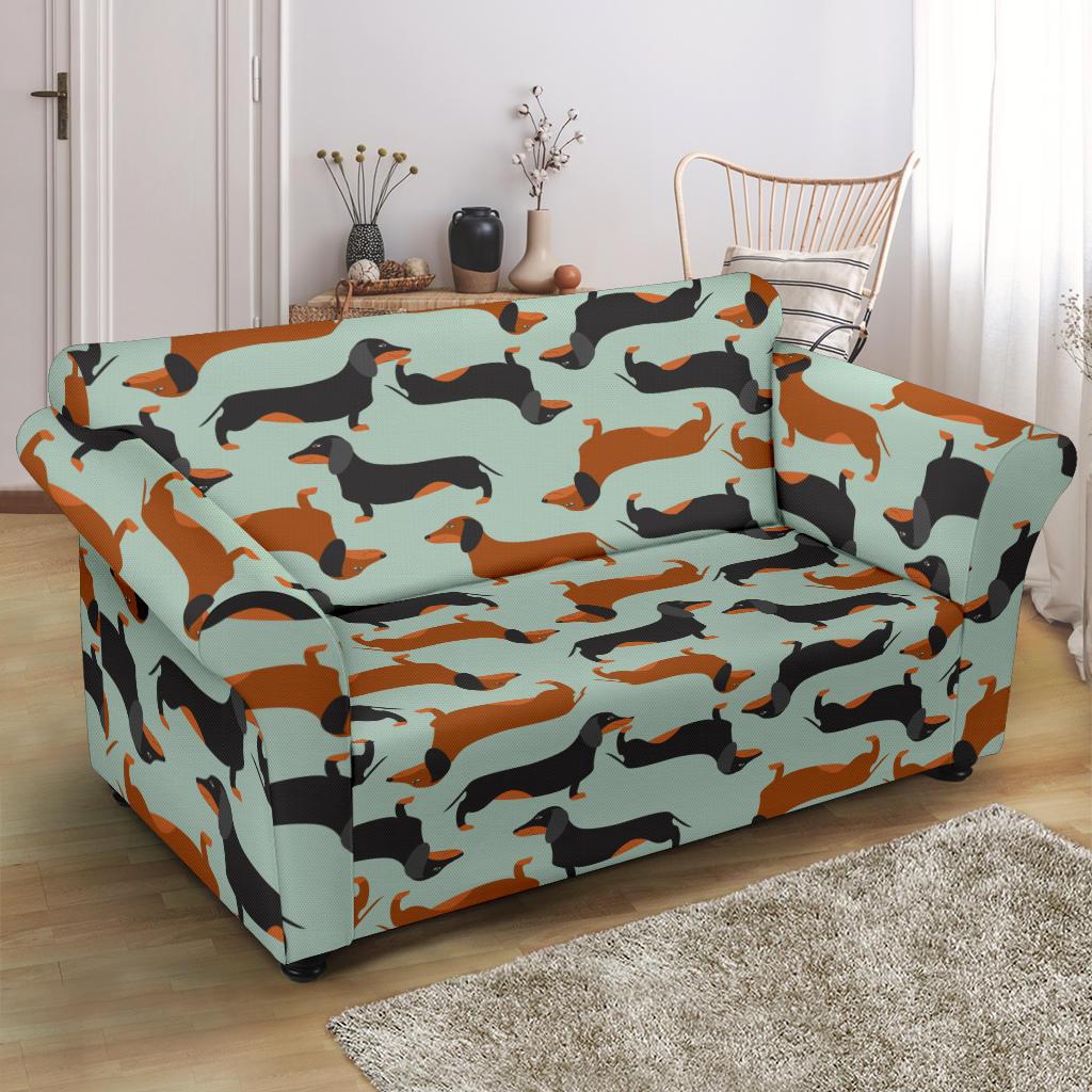 Dachshund Cute Print Pattern Loveseat Slipcover-JTAMIGO.COM