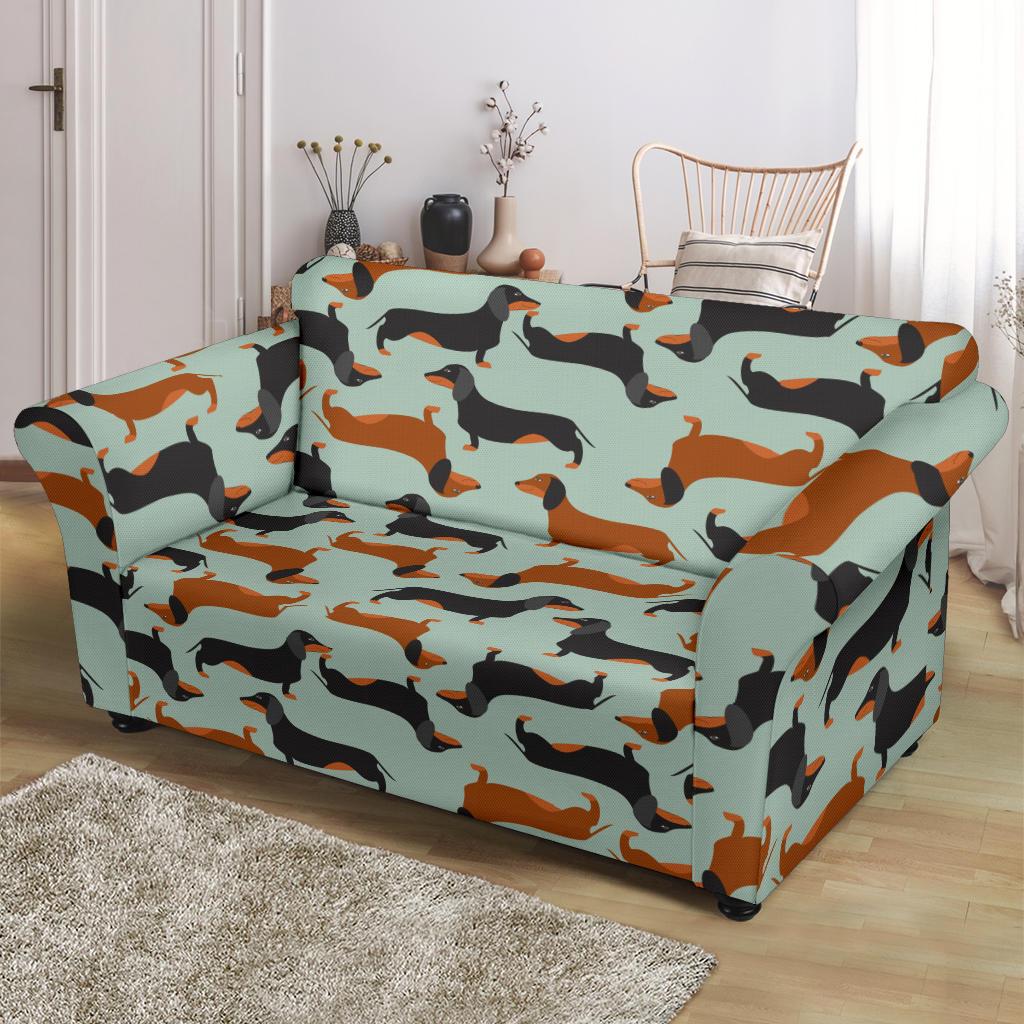 Dachshund Cute Print Pattern Loveseat Slipcover-JTAMIGO.COM