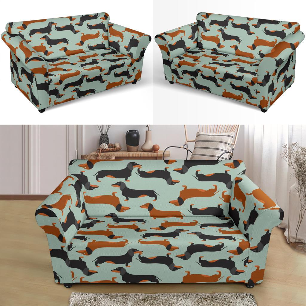 Dachshund Cute Print Pattern Loveseat Slipcover-JTAMIGO.COM