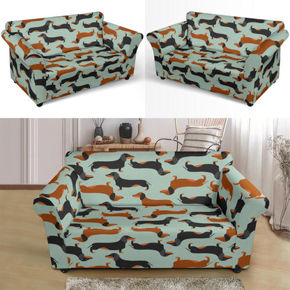 Dachshund Cute Print Pattern Loveseat Slipcover-JTAMIGO.COM