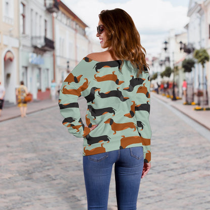 Dachshund Cute Print Pattern Off Shoulder Sweatshirt