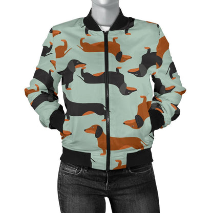 Dachshund Cute Print Pattern Women Casual Bomber Jacket