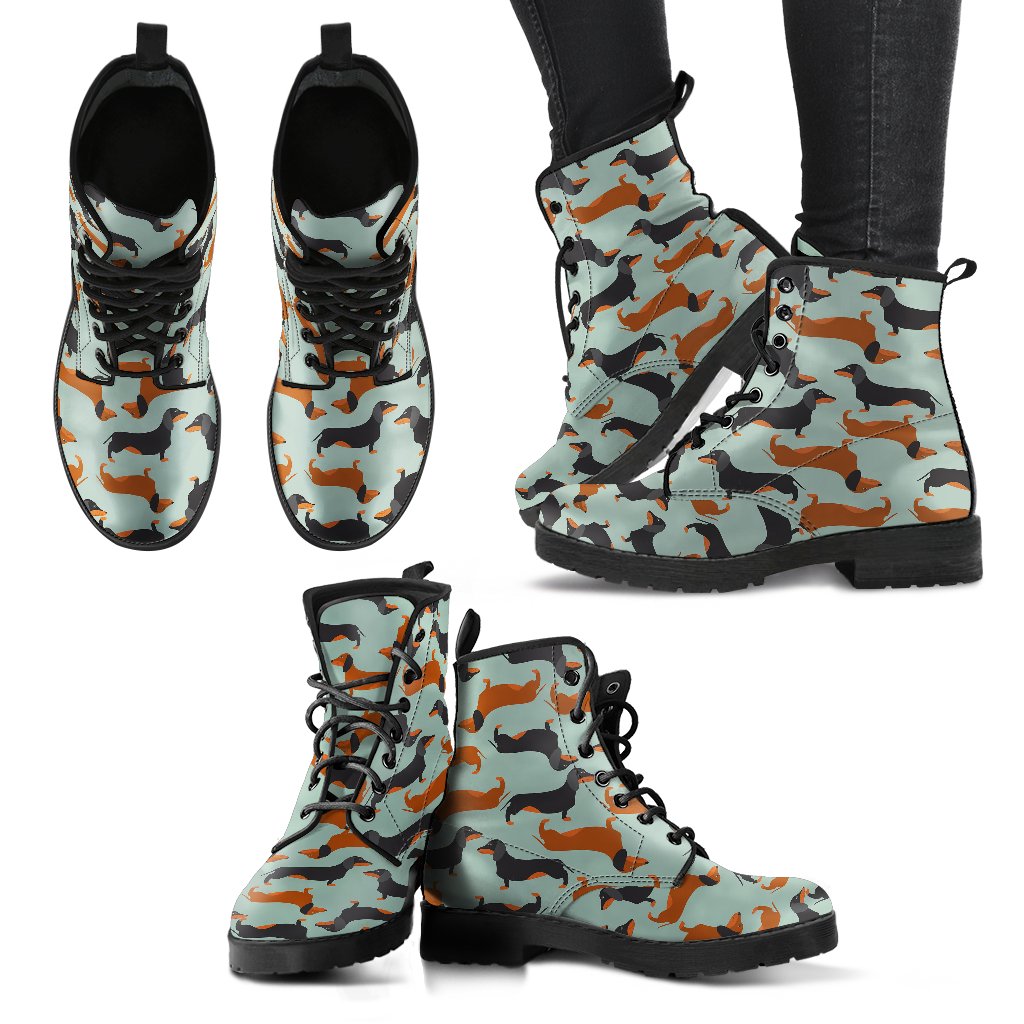 Dachshund Cute Print Pattern Women Leather Boots-JTAMIGO.COM