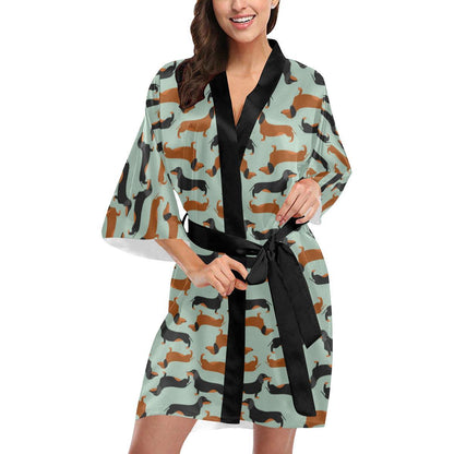 Dachshund Cute Print Pattern Women Short Kimono Robe