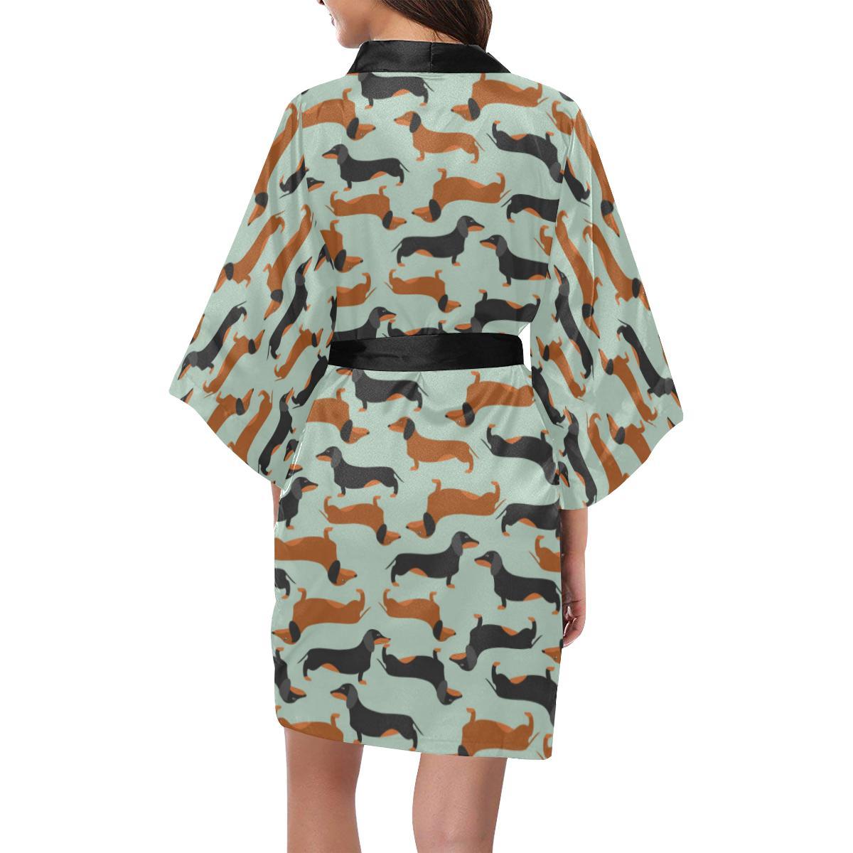 Dachshund Cute Print Pattern Women Short Kimono Robe