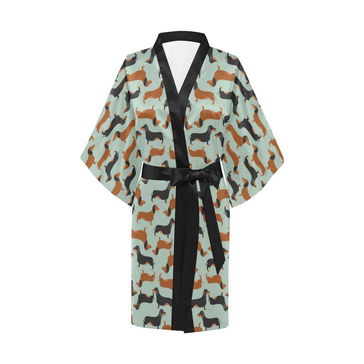 Dachshund Cute Print Pattern Women Short Kimono Robe