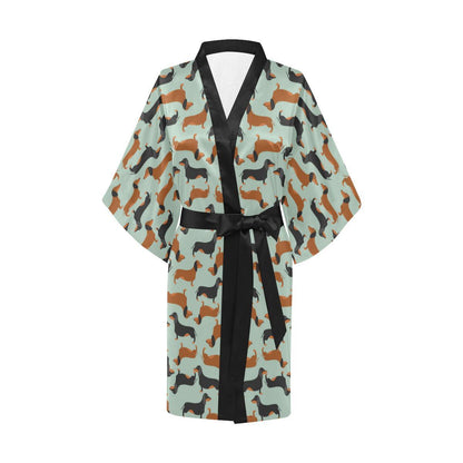 Dachshund Cute Print Pattern Women Short Kimono Robe
