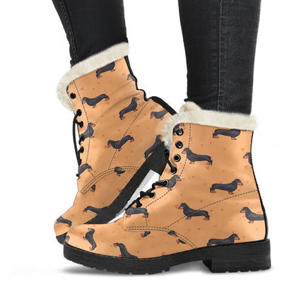 Dachshund Draw Print Pattern Faux Fur Leather Boots-JTAMIGO.COM