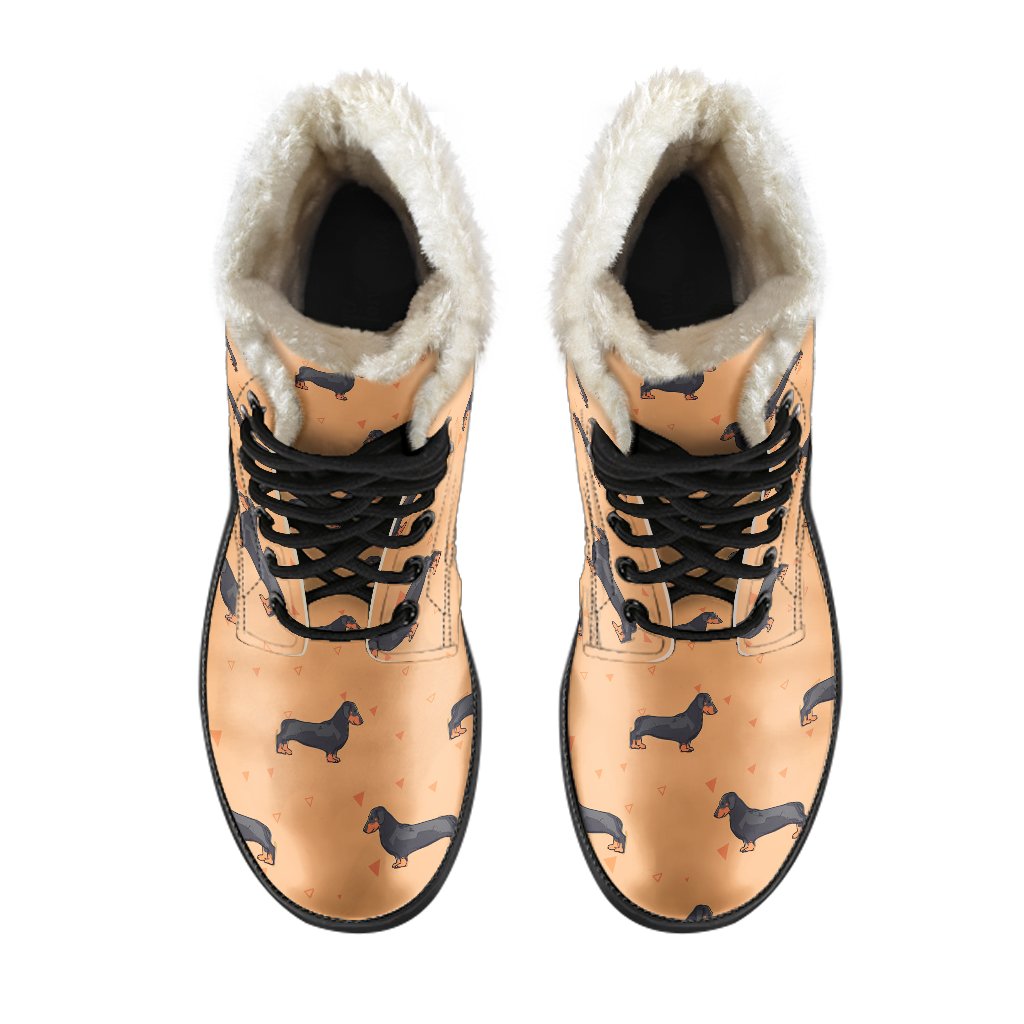 Dachshund Draw Print Pattern Faux Fur Leather Boots-JTAMIGO.COM