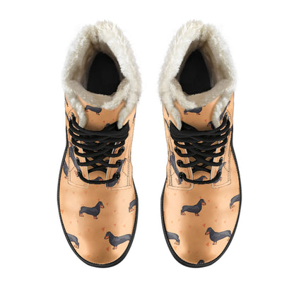 Dachshund Draw Print Pattern Faux Fur Leather Boots-JTAMIGO.COM