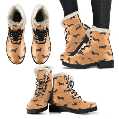 Dachshund Draw Print Pattern Faux Fur Leather Boots-JTAMIGO.COM