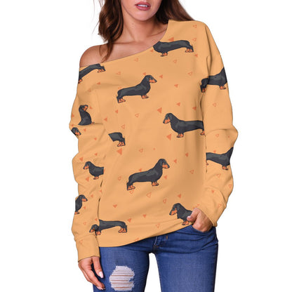 Dachshund Draw Print Pattern Off Shoulder Sweatshirt
