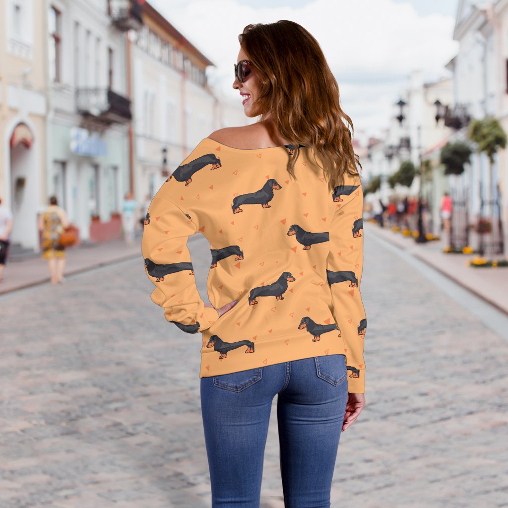 Dachshund Draw Print Pattern Off Shoulder Sweatshirt