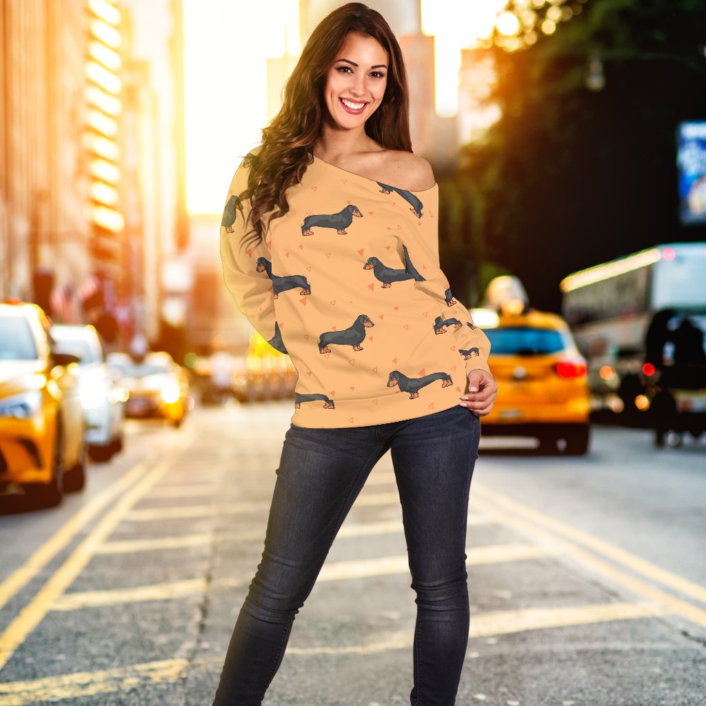 Dachshund Draw Print Pattern Off Shoulder Sweatshirt
