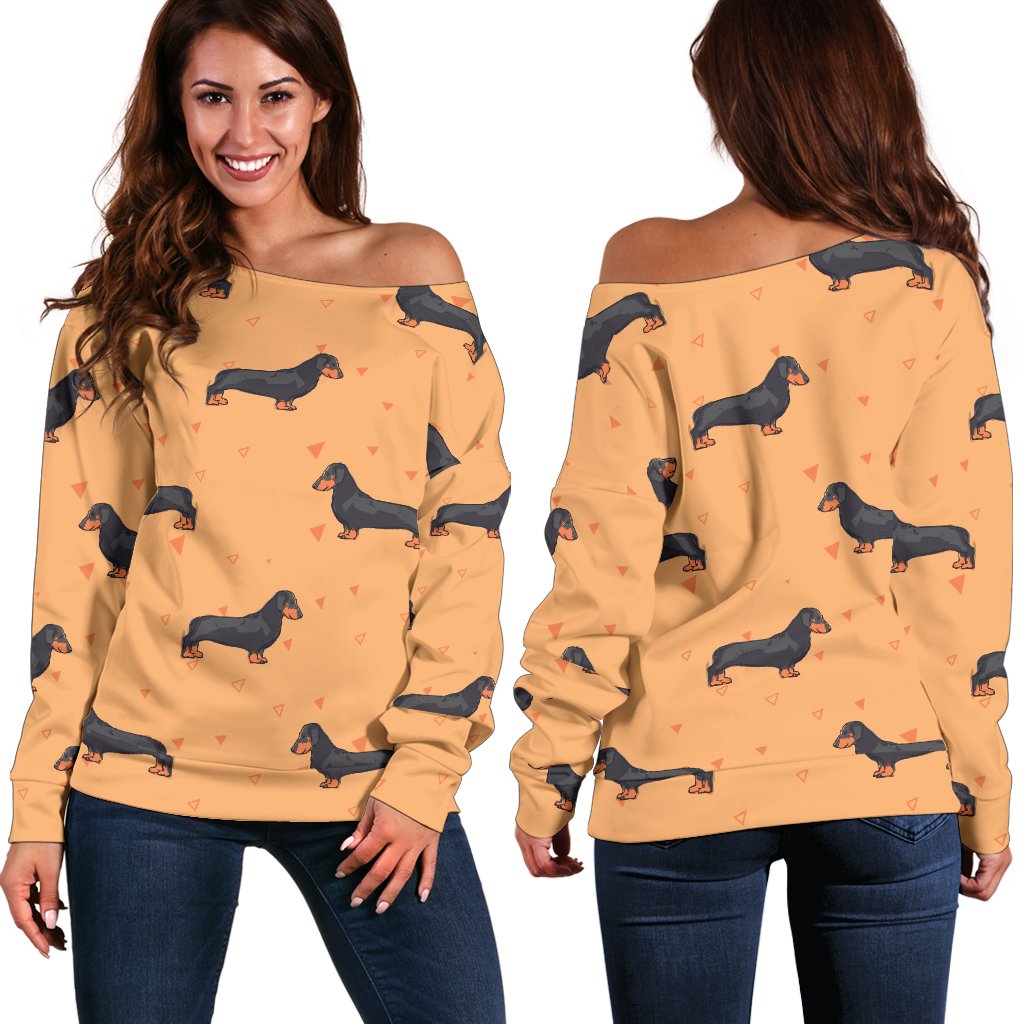 Dachshund Draw Print Pattern Off Shoulder Sweatshirt