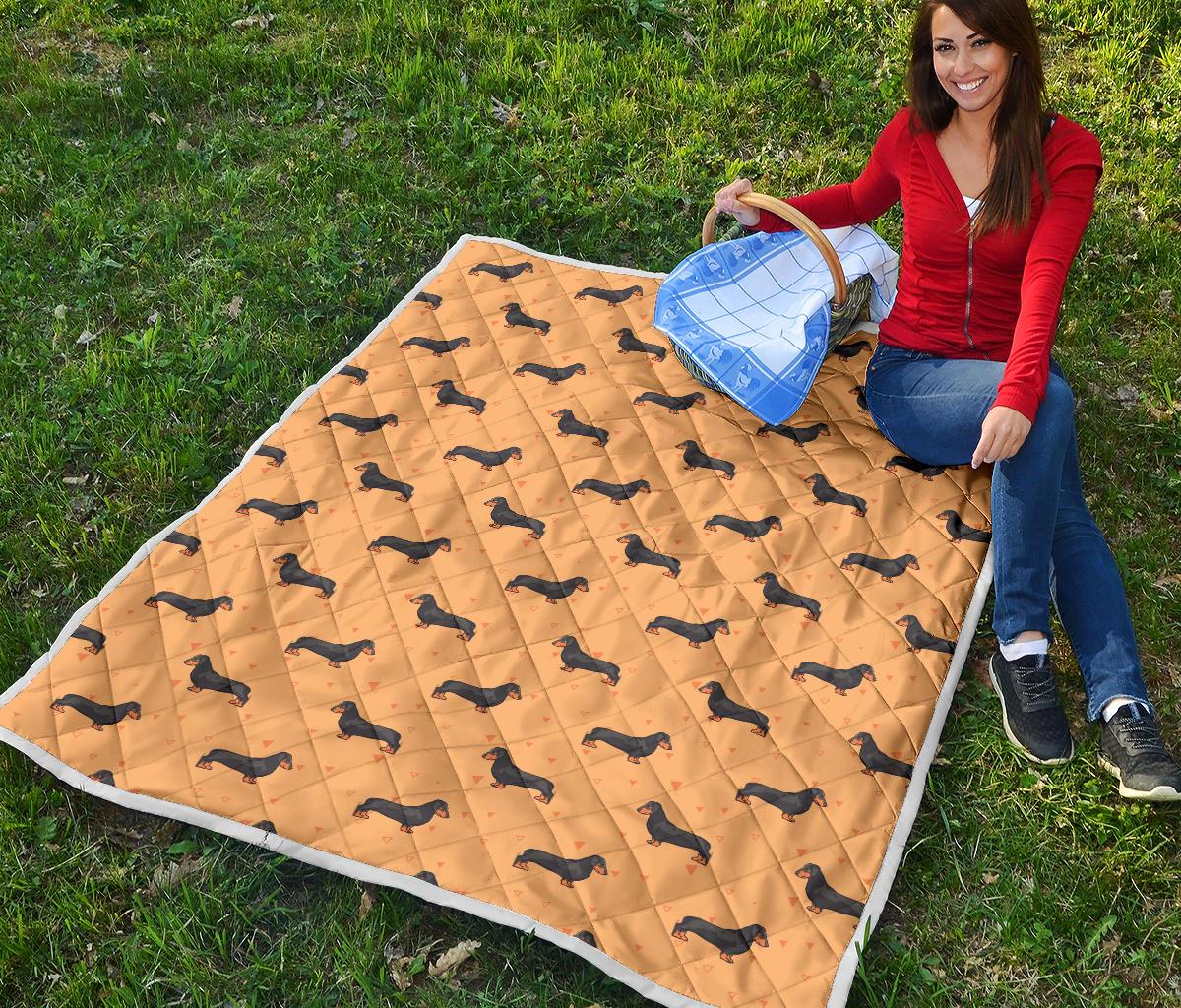 Dachshund Draw Print Pattern Premium Quilt-JTAMIGO.COM