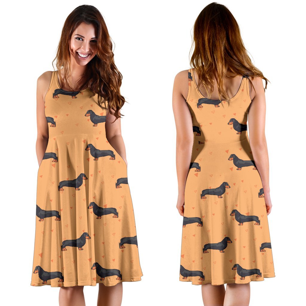 Dachshund Draw Print Pattern Sleeveless Dress
