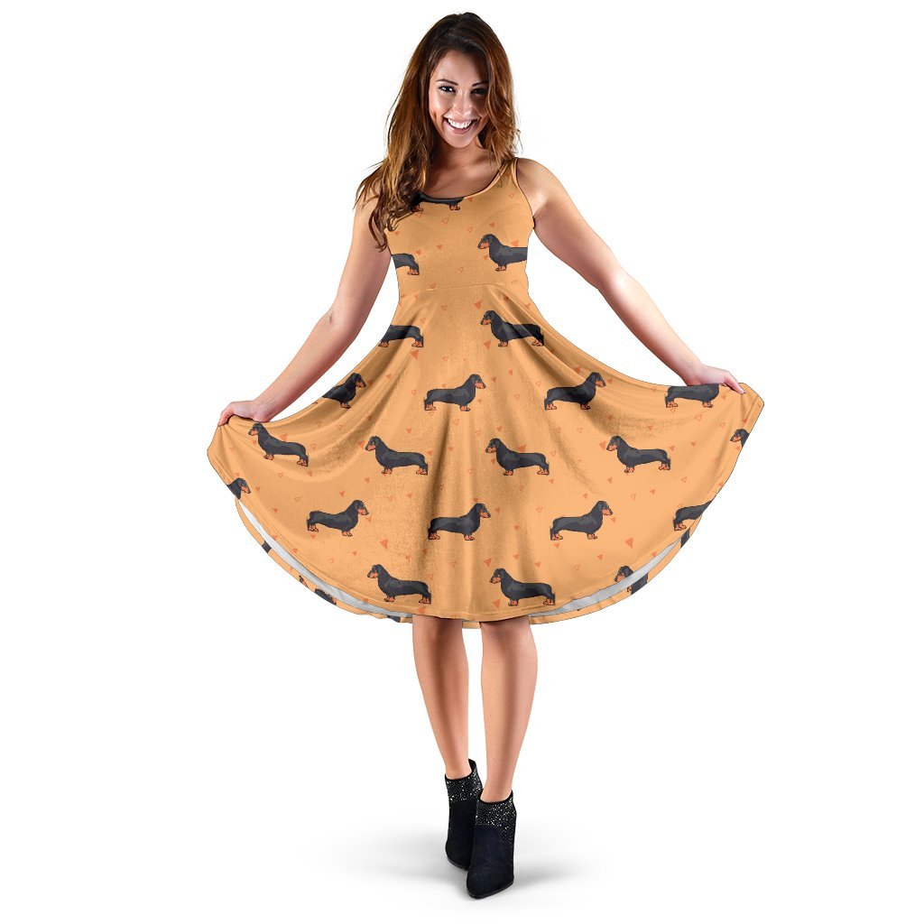 Dachshund Draw Print Pattern Sleeveless Dress