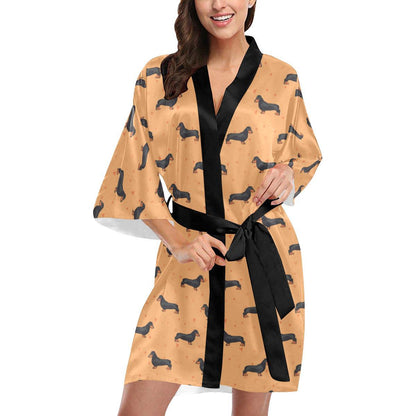 Dachshund Draw Print Pattern Women Short Kimono Robe
