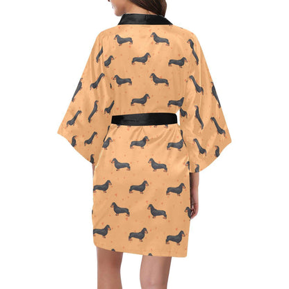 Dachshund Draw Print Pattern Women Short Kimono Robe
