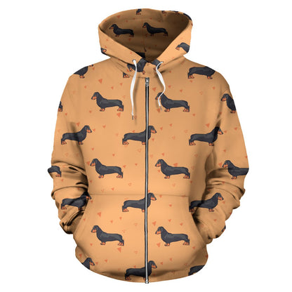 Dachshund Draw Print Pattern Zip Up Hoodie