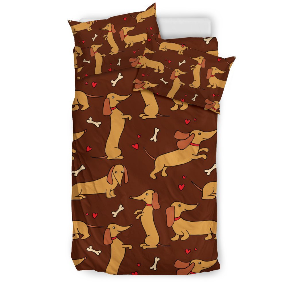 Dachshund Happy Print Pattern Duvet Cover Bedding Set
