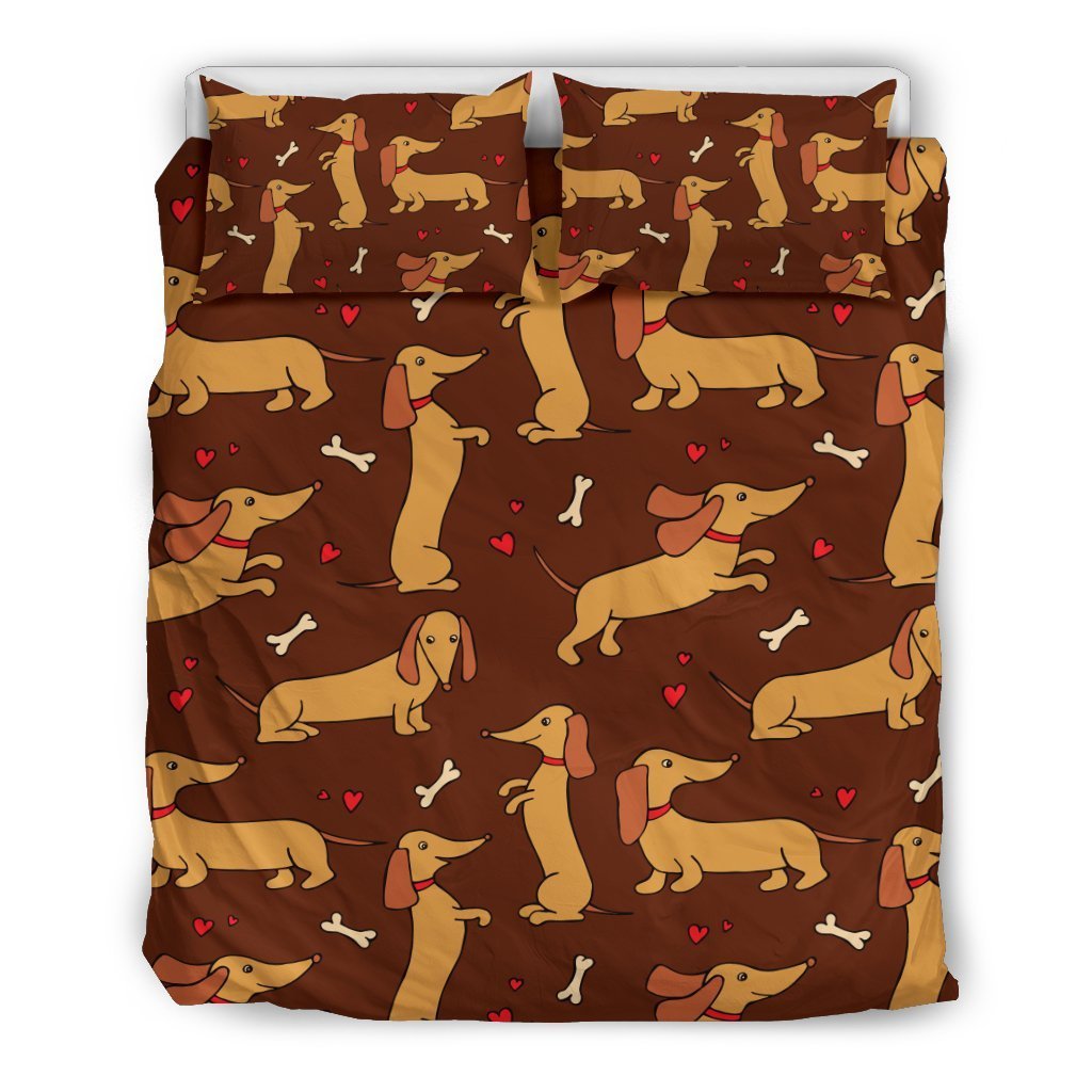 Dachshund Happy Print Pattern Duvet Cover Bedding Set