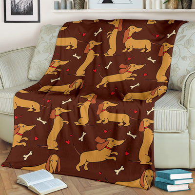 Dachshund Happy Print Pattern Fleece Blanket