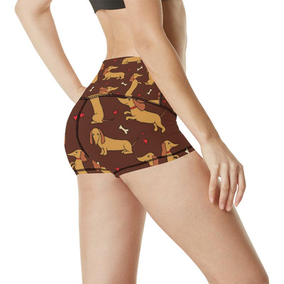 Dachshund Happy Print Pattern High Waisted Spandex Shorts-JTAMIGO.COM