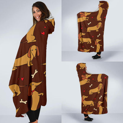 Dachshund Happy Print Pattern Hooded Blanket-JTAMIGO.COM