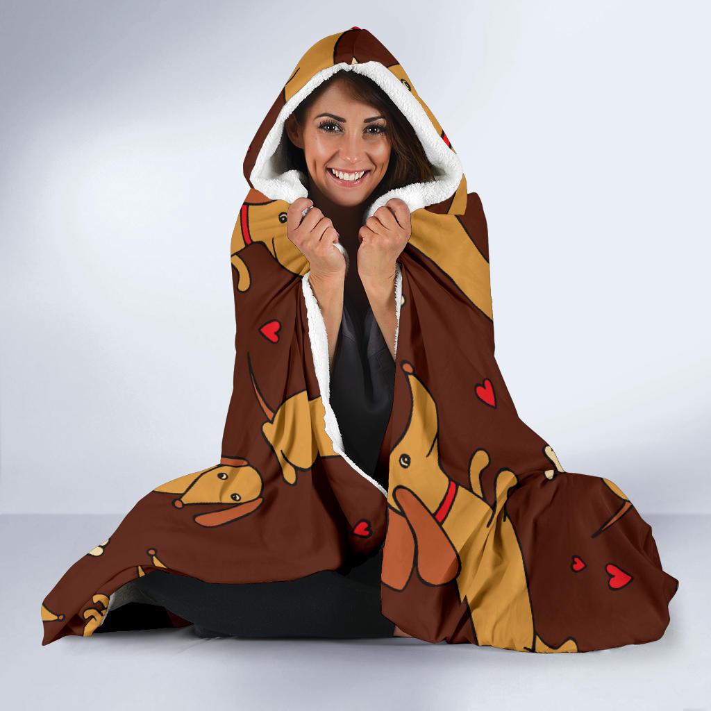 Dachshund Happy Print Pattern Hooded Blanket-JTAMIGO.COM