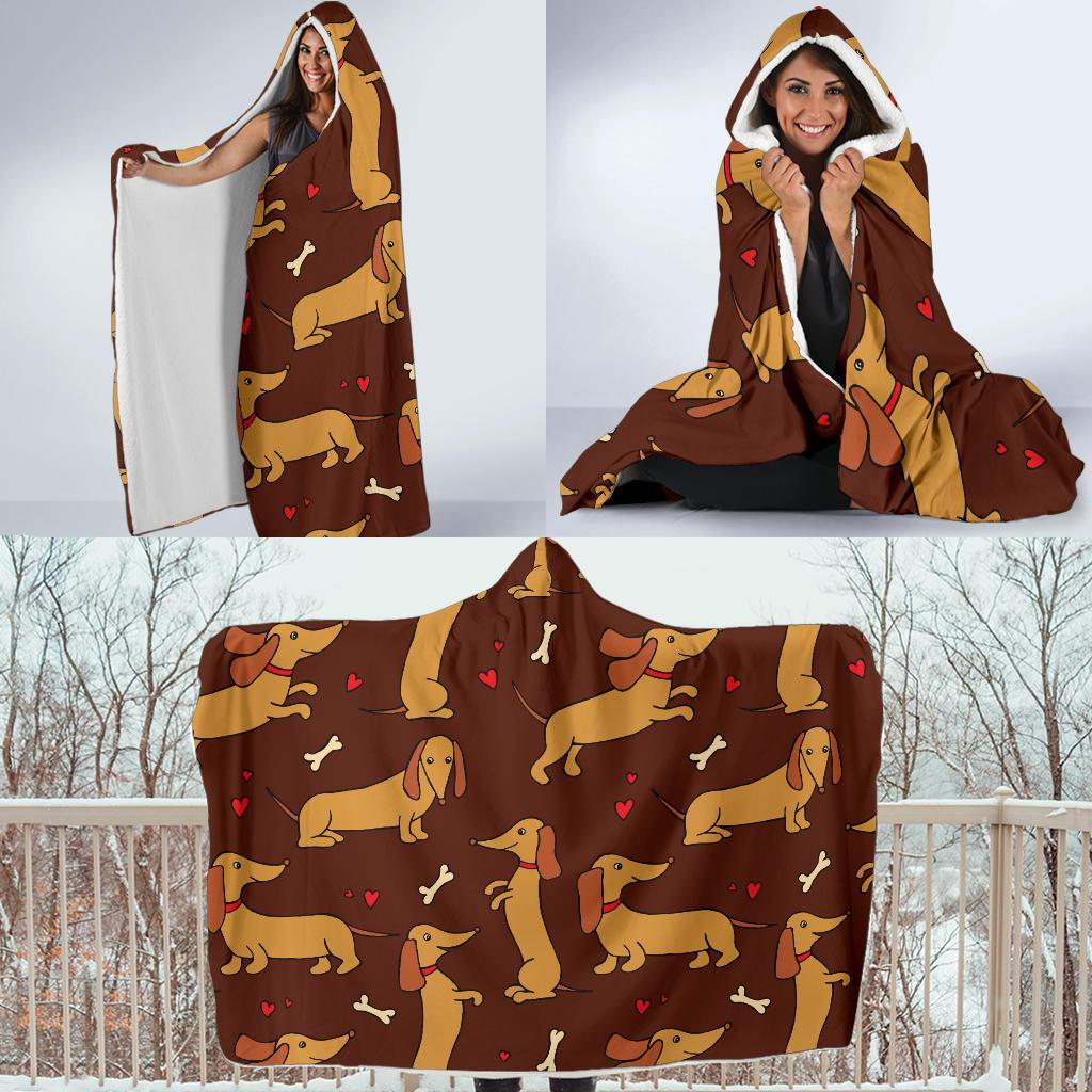 Dachshund Happy Print Pattern Hooded Blanket-JTAMIGO.COM