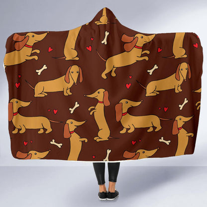 Dachshund Happy Print Pattern Hooded Blanket-JTAMIGO.COM