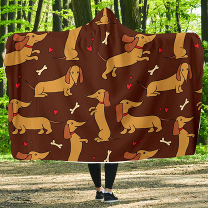 Dachshund Happy Print Pattern Hooded Blanket-JTAMIGO.COM