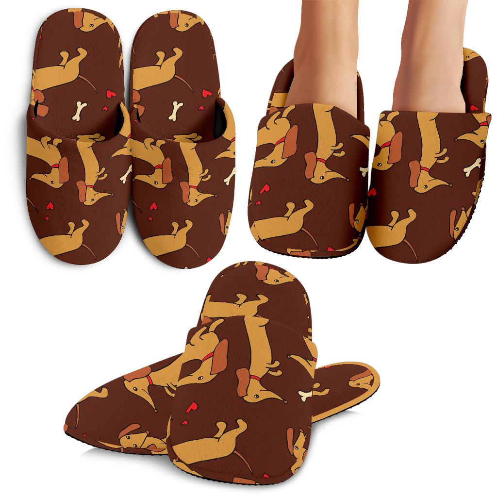 Dachshund Happy Print Pattern House Slippers