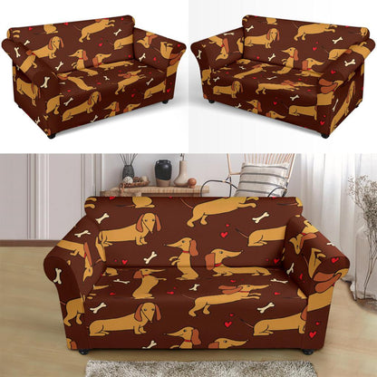 Dachshund Happy Print Pattern Loveseat Slipcover-JTAMIGO.COM