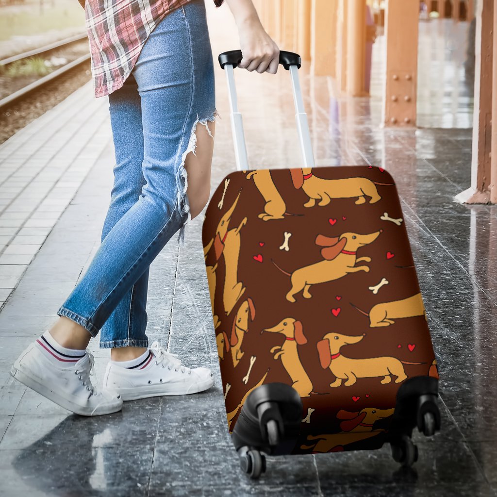 Dachshund Happy Print Pattern Luggage Cover Protector