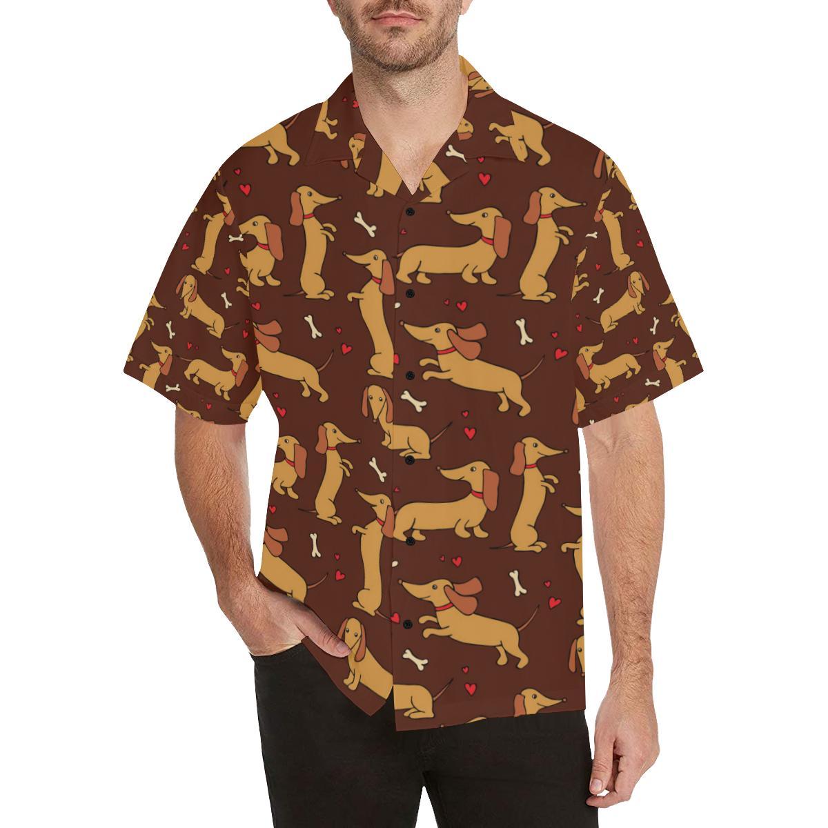 Dachshund Happy Print Pattern Men Aloha Hawaiian Shirt