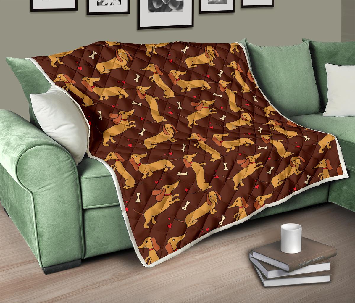Dachshund Happy Print Pattern Premium Quilt-JTAMIGO.COM