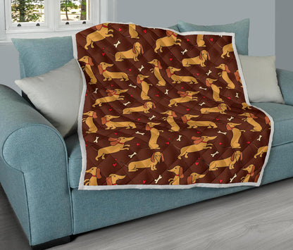 Dachshund Happy Print Pattern Premium Quilt-JTAMIGO.COM