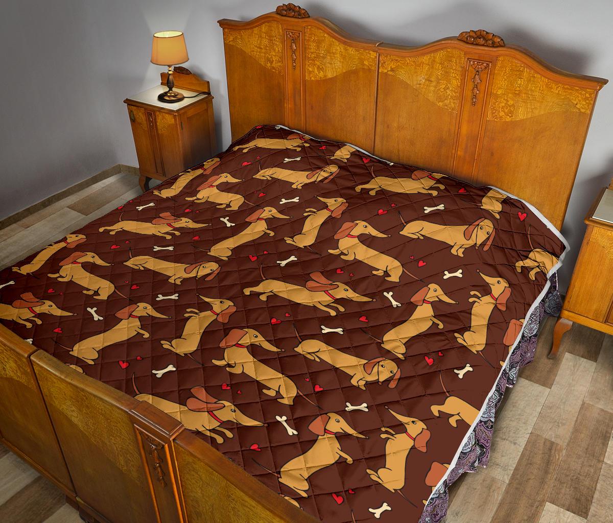Dachshund Happy Print Pattern Premium Quilt-JTAMIGO.COM