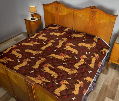 Dachshund Happy Print Pattern Premium Quilt-JTAMIGO.COM
