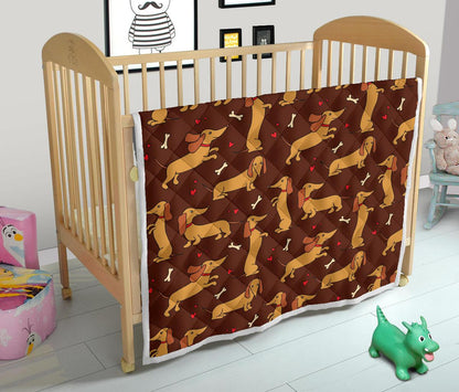 Dachshund Happy Print Pattern Premium Quilt-JTAMIGO.COM