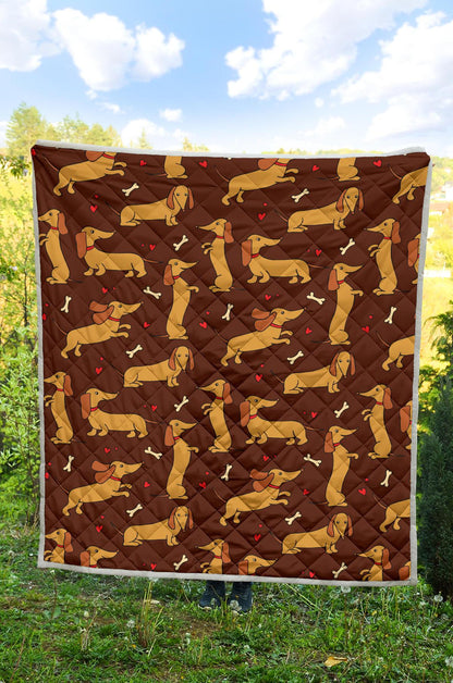 Dachshund Happy Print Pattern Premium Quilt-JTAMIGO.COM