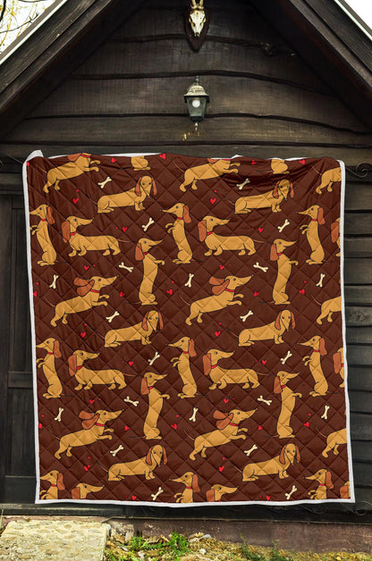 Dachshund Happy Print Pattern Premium Quilt-JTAMIGO.COM